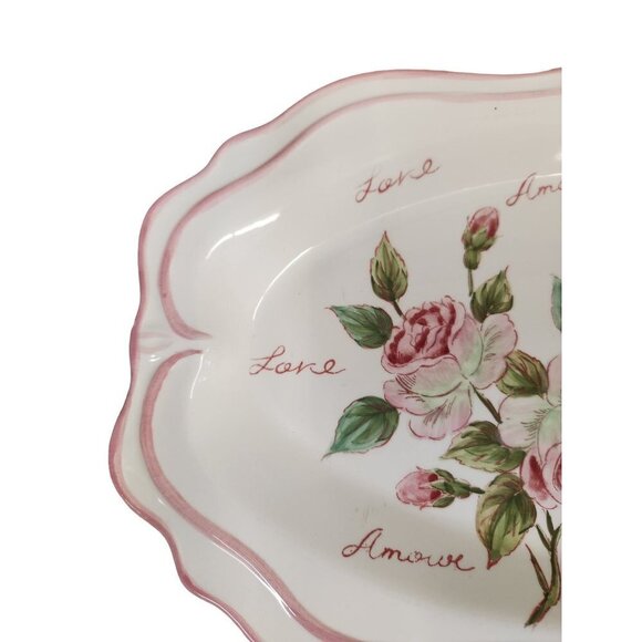 Seymour Mann Hand Painted Love Floral Rose Pink Edge Serving Tray Appx 17.5 x 8. - Picture 14 of 14